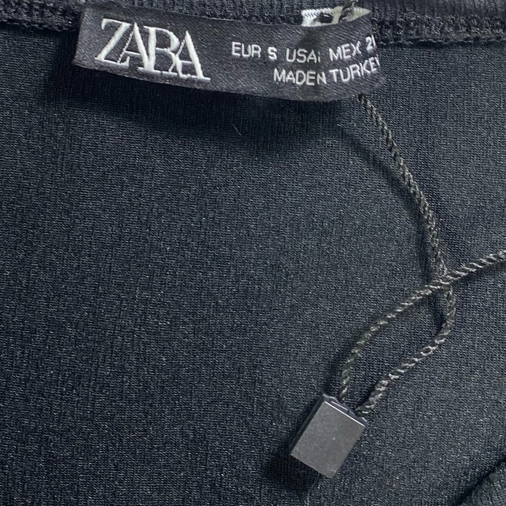NWOT Zara Asymmetric Little Black Dress Midi Cut Out Waist Feminine Cocktail S - Picture 10 of 11